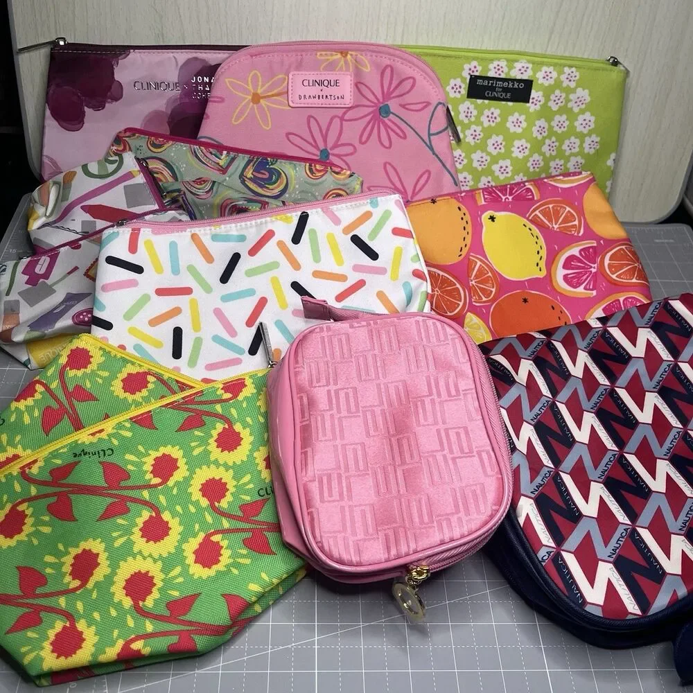 Lot of 12 Clinique Makeup Cosmetic Bags Adler Donald Vera Neumann Lulu DK